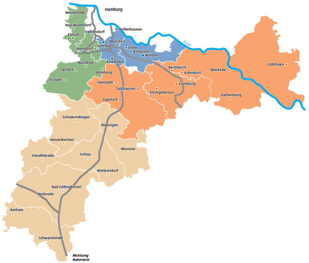 Geschäftsgebiet VBLH.png Abb. 1: Geschäftsgebiet der Volksbank Lüneburger Heide eG
